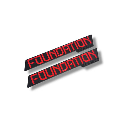 Tesla Cybertruck Foundation Emblem Overlay – Raised Red Letter Plastic Badge Cover (1 Pair, Left & Right)