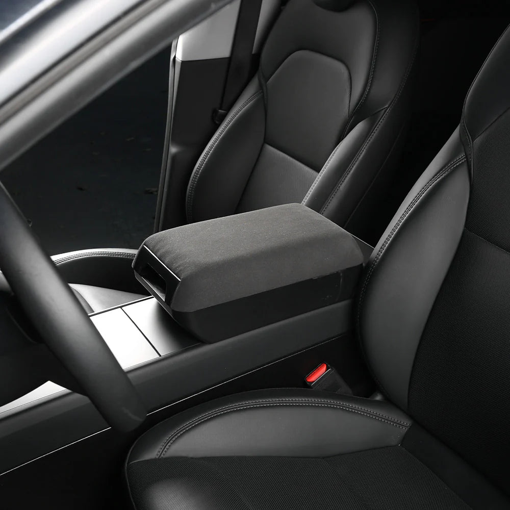 Raised Center Console Armrest Storage Box with Drawer for Tesla Model Y Juniper 2025+ & Tesla Model 3 Highland 2024–2026+ | Ergonomic Armrest Riser Organizer with Hidden Storage