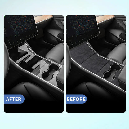 Premium Real Alcantara Center Console Wrap Cover for 2017–2020 Tesla Model 3 Interior – Custom Suede Console Protector Kit with Anti-Fingerprint Matte Finish