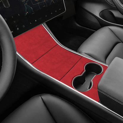 Premium Real Alcantara Center Console Wrap Cover for 2017–2020 Tesla Model 3 Interior – Custom Suede Console Protector Kit with Anti-Fingerprint Matte Finish