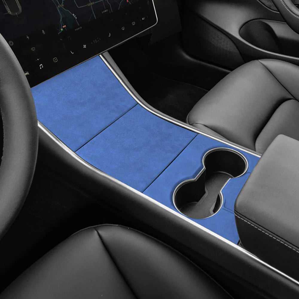 Premium Real Alcantara Center Console Wrap Cover for 2017–2020 Tesla Model 3 Interior – Custom Suede Console Protector Kit with Anti-Fingerprint Matte Finish