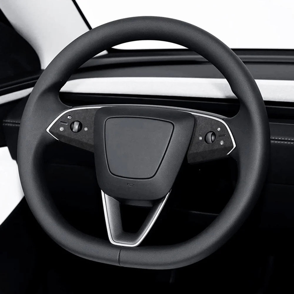 Premium Alcantara Steering Wheel Trim Cover Kit for 2025+ Tesla Model Y Juniper (2025.03+) – OEM-Fit Interior Steering Wheel Panel Upgrade, Luxury Suede Finish, Scratch & Fingerprint Resistant