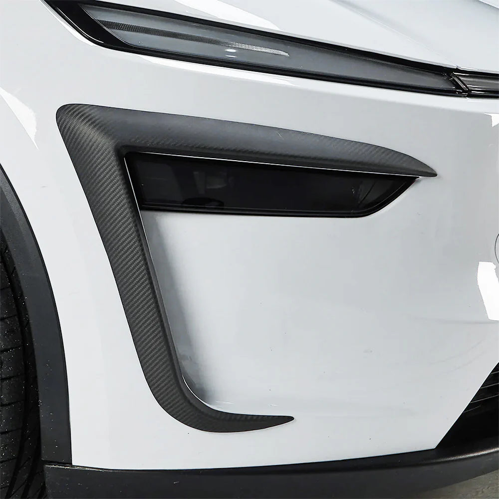 Real Carbon Fiber Fog Light Trim Covers for 2025+ Tesla Model Y Juniper (Non-Performance) – High Gloss Exterior Front Bumper Accent Garnish with OEM Precision Fit & Aerodynamic Styling Upgrade