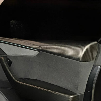 Real Dry Carbon Fiber Door Panel Trim Covers for 2026+ Tesla Model Y Juniper – Front & Rear Interior Upper Door Garnish with OEM Ambient Light Compatibility, 2x2 Twill & 1x1 Plain Weave Finish
