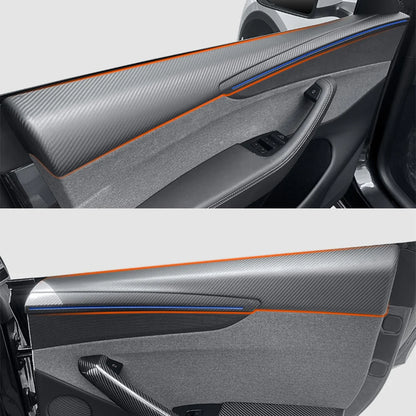 Real Dry Carbon Fiber Door Panel Trim Covers for 2026+ Tesla Model Y Juniper – Front & Rear Interior Upper Door Garnish with OEM Ambient Light Compatibility, 2x2 Twill & 1x1 Plain Weave Finish