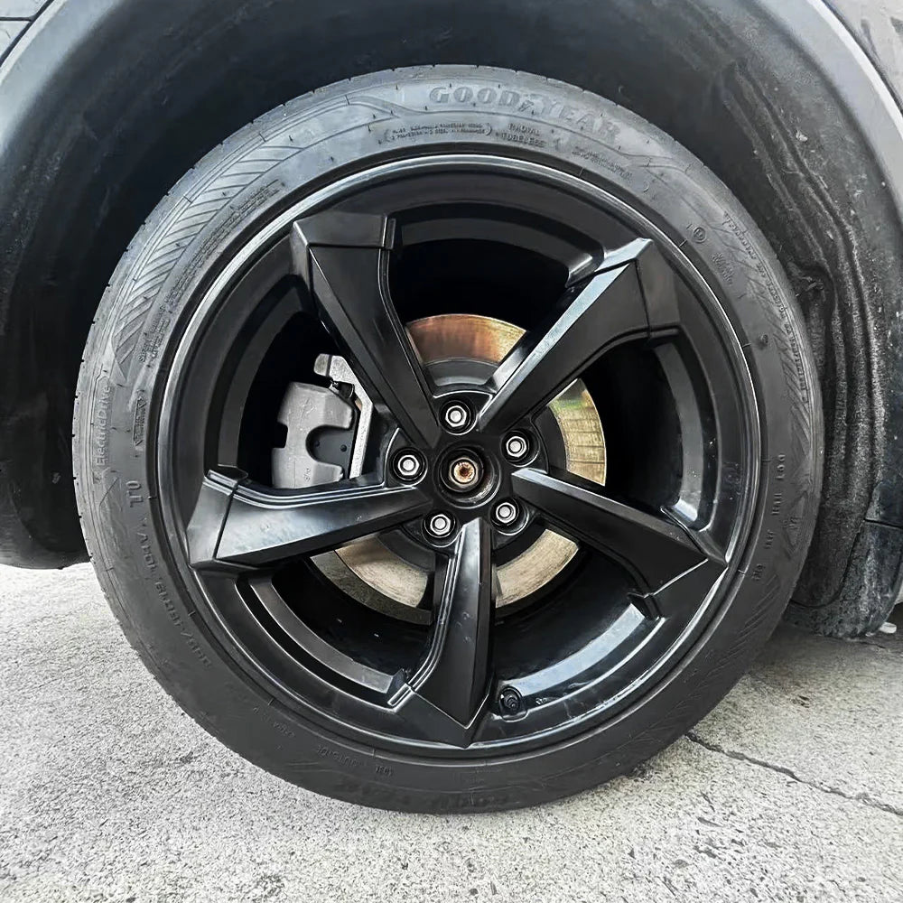 Premium 19” Wheel Rim Protector Set for 2026+ Tesla Model Y Juniper (Crossflow Wheels) – ABS Curb Rash Guard with Satin Finish + Center Cap Covers | Scratch Protection & Exterior Wheel Upgrade