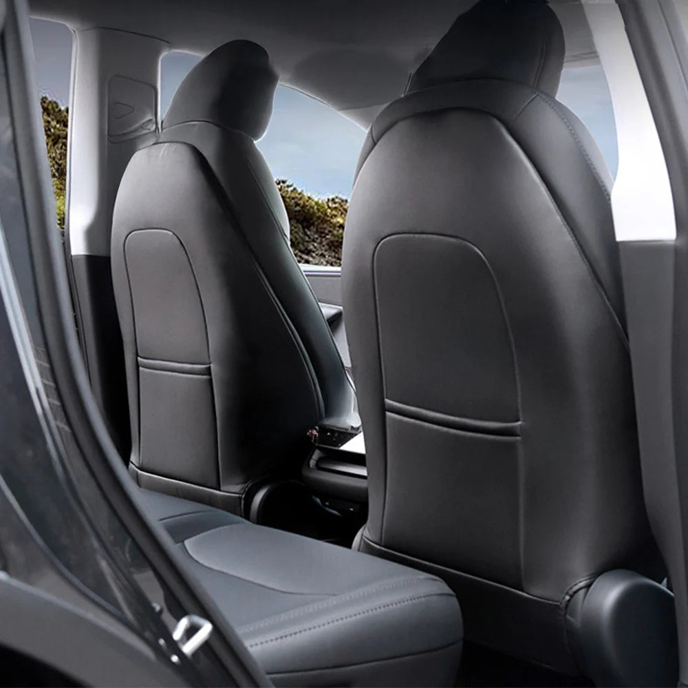 Premium Waterproof Seat Back Kick Protectors for Tesla Model Y Juniper 2025+ Rear Seat Back Covers with Storage Pockets | OEM-Matched Microfiber Leather Interior Protection (2PCS)