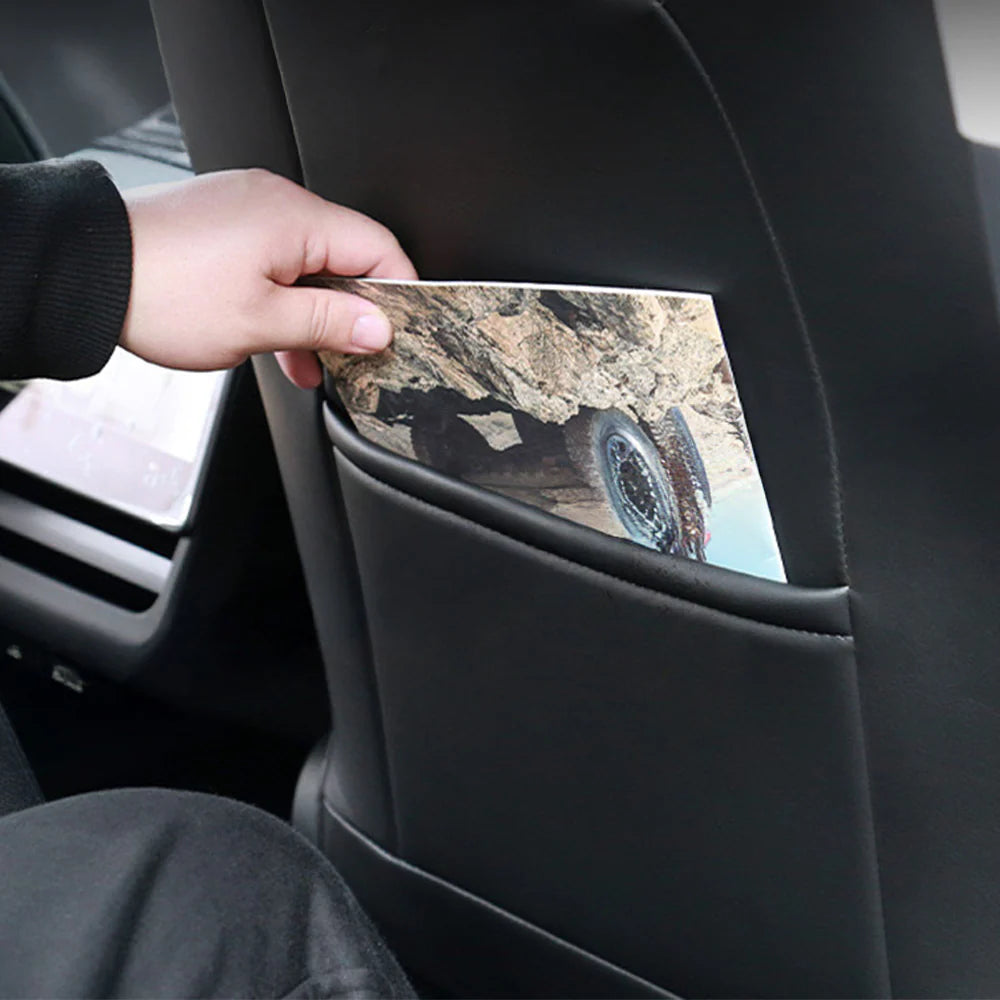 Premium Waterproof Seat Back Kick Protectors for Tesla Model Y Juniper 2025+ Rear Seat Back Covers with Storage Pockets | OEM-Matched Microfiber Leather Interior Protection (2PCS)