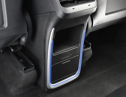2nd Row Armrest Storage Organizer with Hidden Cup Holder & LED Light for Tesla Model Y (2020–2024)