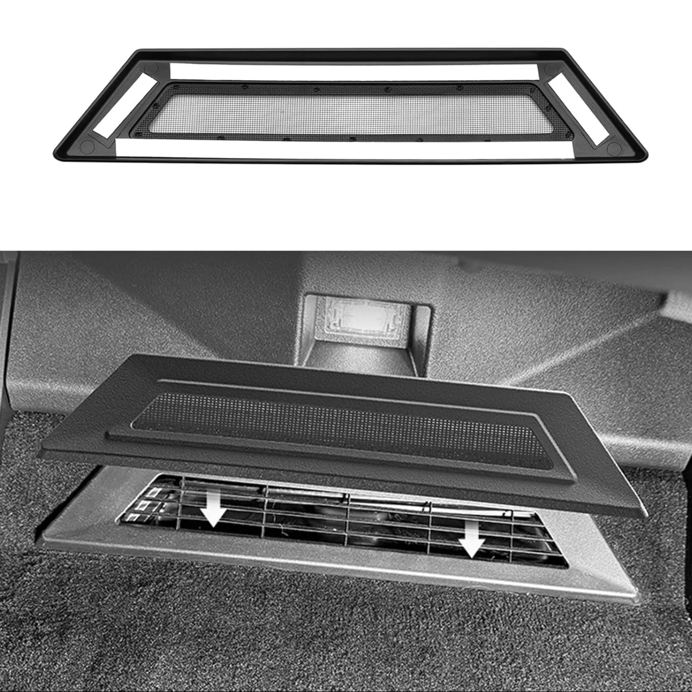 Tesla Cybertruck Rear Floor Air Vent Covers – Black ABS Backseat HVAC Vent Protectors with Mesh Design (2-Piece Set, 2023–Present)