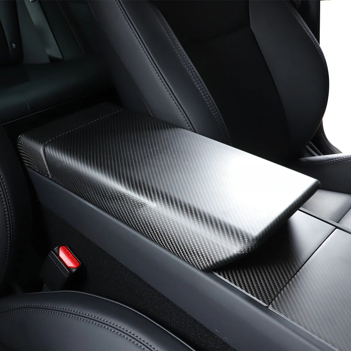 Genuine Real Carbon Fiber Armrest Cover Overlay for Tesla Model Y Juniper 2025+ | OEM-Fit Center Console Armrest Protector in Glossy or Matte Finish | 2x2 Twill & Plain Weave Options