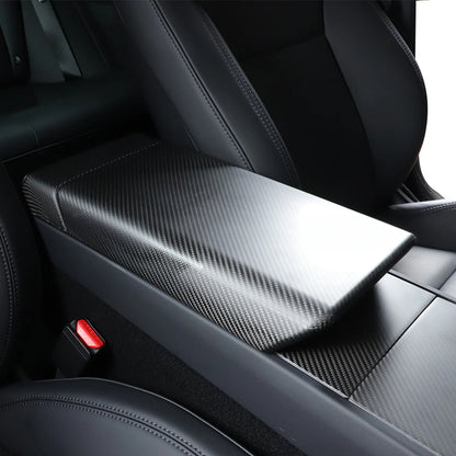 Genuine Real Carbon Fiber Armrest Cover Overlay for Tesla Model Y Juniper 2025+ | OEM-Fit Center Console Armrest Protector in Glossy or Matte Finish | 2x2 Twill & Plain Weave Options