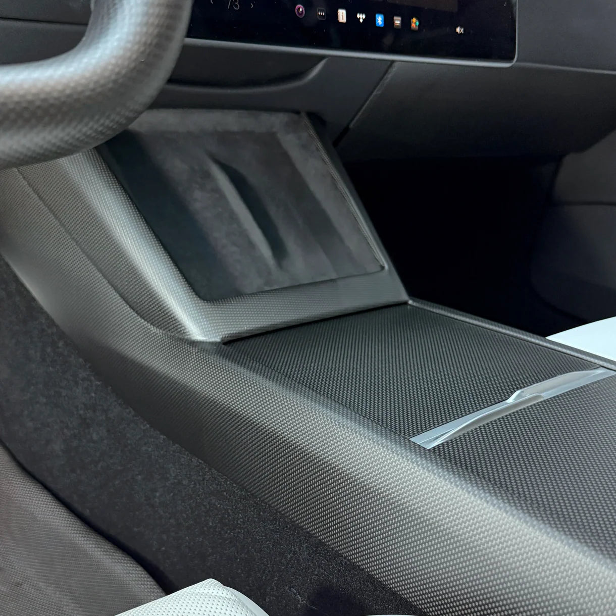 Real Carbon Fiber Center Console Side Trim Cover for 2024+ Tesla Model 3 Highland | Seamless Interior Upgrade Trim for Wireless Charging Area & Side Panel | Easy 3M Adhesive Installation