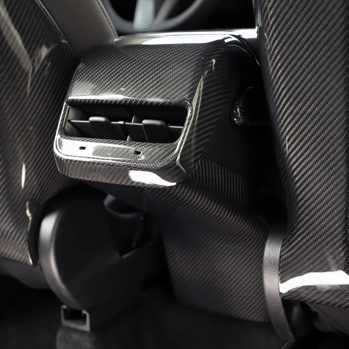 Real Dry Carbon Fiber Rear Center Console Base Cover for Tesla Model 3 (2017-2023) & Tesla Model Y (2020-2025.02) – Interior Protection Trim with OEM Fit