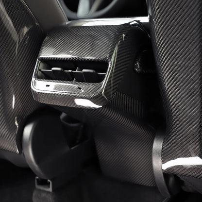 Real Dry Carbon Fiber Rear Center Console Base Cover for Tesla Model 3 (2017-2023) & Tesla Model Y (2020-2025.02) – Interior Protection Trim with OEM Fit