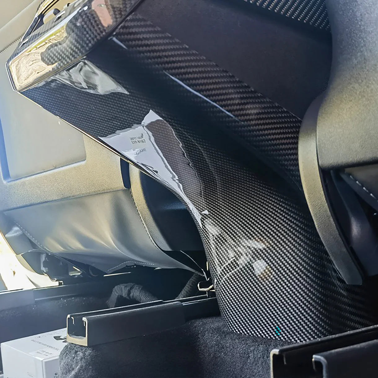 Real Dry Carbon Fiber Rear Center Console Base Cover for Tesla Model 3 (2017-2023) & Tesla Model Y (2020-2025.02) – Interior Protection Trim with OEM Fit