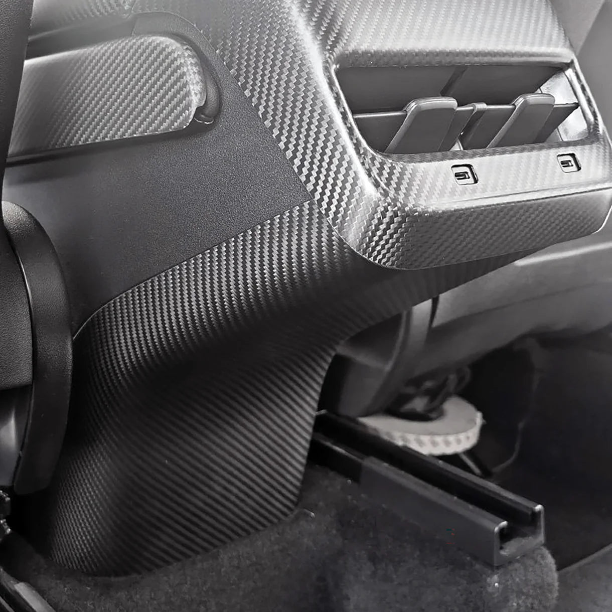 Real Dry Carbon Fiber Rear Center Console Base Cover for Tesla Model 3 (2017-2023) & Tesla Model Y (2020-2025.02) – Interior Protection Trim with OEM Fit