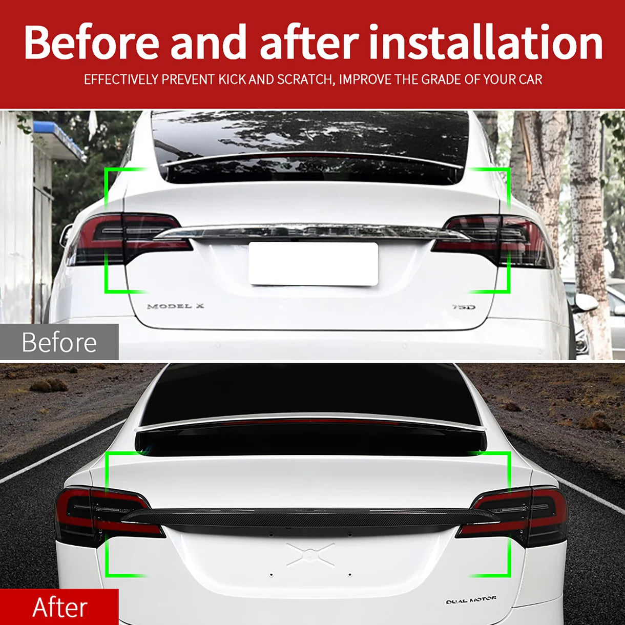 Real Carbon Fiber Tailgate Trunk Lid Trim Cover for Tesla Model X 2021–2026 | Glossy OEM-Style Rear Chrome Delete Exterior Styling Accent | Easy Install 3M Adhesive Overlay