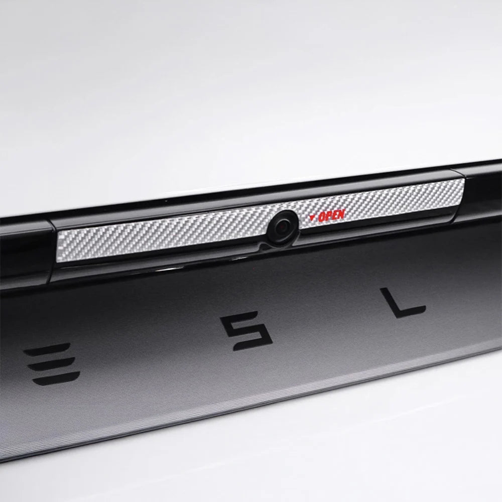 Real Carbon Fiber Rear Trunk Button Accent Sticker Cover for Tesla Model Y Juniper 2026+ – Custom Tailgate Button Trim in Black, Red & White