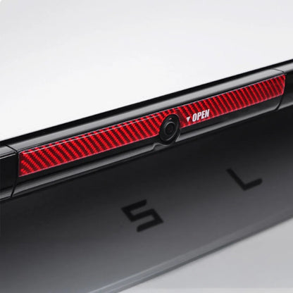 Real Carbon Fiber Rear Trunk Button Accent Sticker Cover for Tesla Model Y Juniper 2026+ – Custom Tailgate Button Trim in Black, Red & White