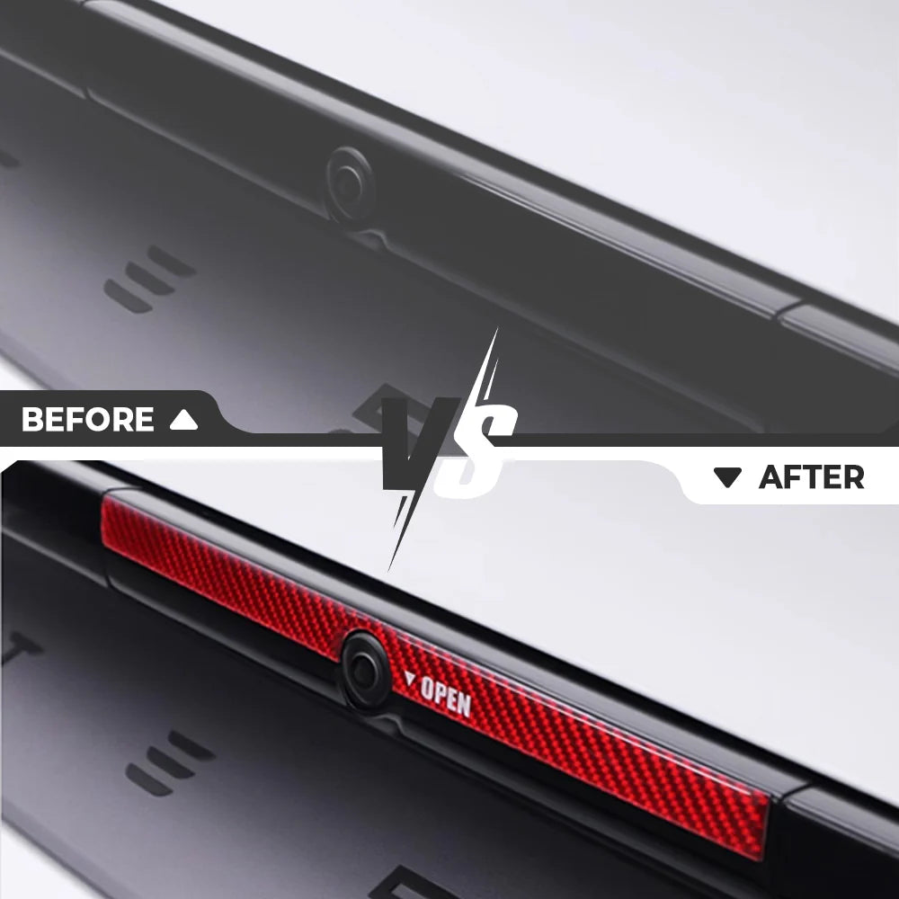 Real Carbon Fiber Rear Trunk Button Accent Sticker Cover for Tesla Model Y Juniper 2026+ – Custom Tailgate Button Trim in Black, Red & White