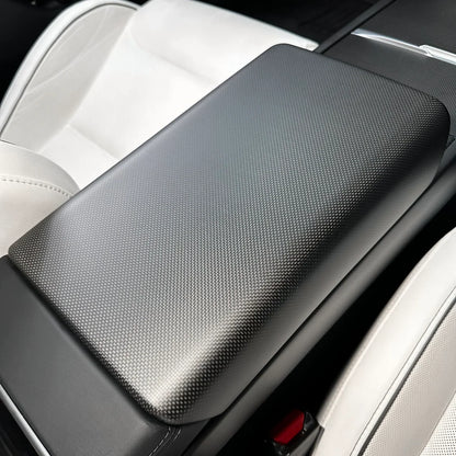 Genuine Real Carbon Fiber Armrest Cover Overlay for Tesla Model Y Juniper 2025+ | OEM-Fit Center Console Armrest Protector in Glossy or Matte Finish | 2x2 Twill & Plain Weave Options