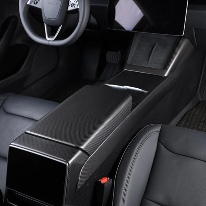 Real Carbon Fiber Center Console Side Trim Cover for 2024+ Tesla Model 3 Highland | Seamless Interior Upgrade Trim for Wireless Charging Area & Side Panel | Easy 3M Adhesive Installation