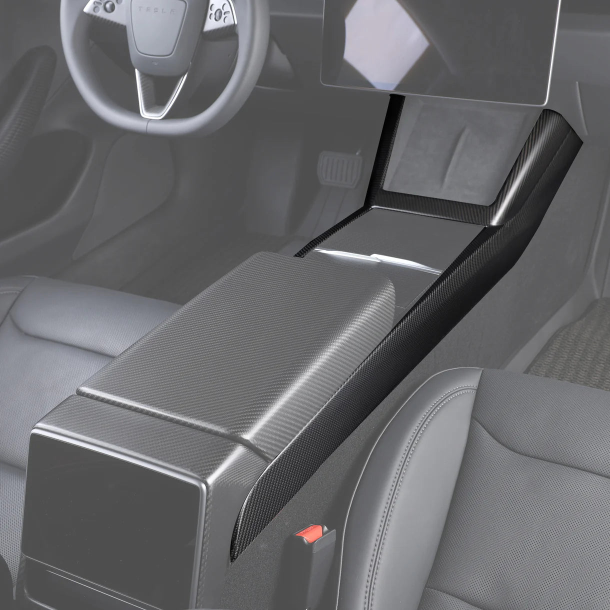 Real Carbon Fiber Center Console Side Trim Cover for 2024+ Tesla Model 3 Highland | Seamless Interior Upgrade Trim for Wireless Charging Area & Side Panel | Easy 3M Adhesive Installation