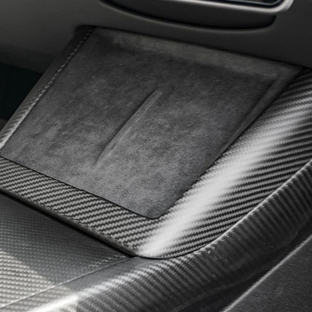 Real Carbon Fiber Wireless Charging Pad Frame Cover for Tesla Model Y Juniper 2025+ Interior Trim Overlay – Genuine Carbon Fiber, OEM Fit, Glossy or Matte Finish
