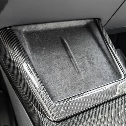 Real Carbon Fiber Wireless Charging Pad Frame Cover for Tesla Model Y Juniper 2025+ Interior Trim Overlay – Genuine Carbon Fiber, OEM Fit, Glossy or Matte Finish