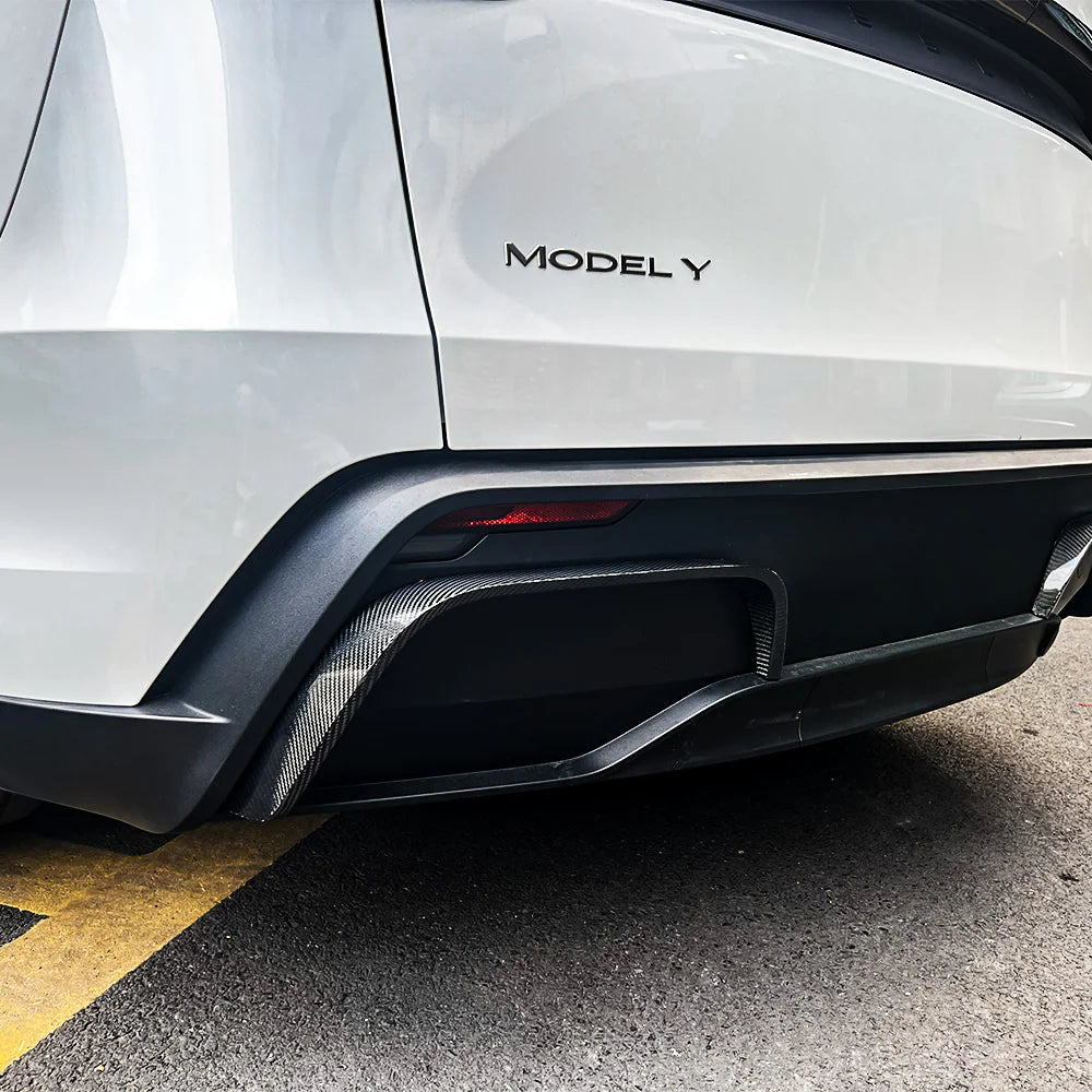Real Carbon Fiber Rear Bumper Diffuser Trim for Tesla Model Y Juniper 2025+ (OEM Fit) – Toray 3K Carbon Fiber Aerodynamic Rear Lip Cover, Easy Install No Drill
