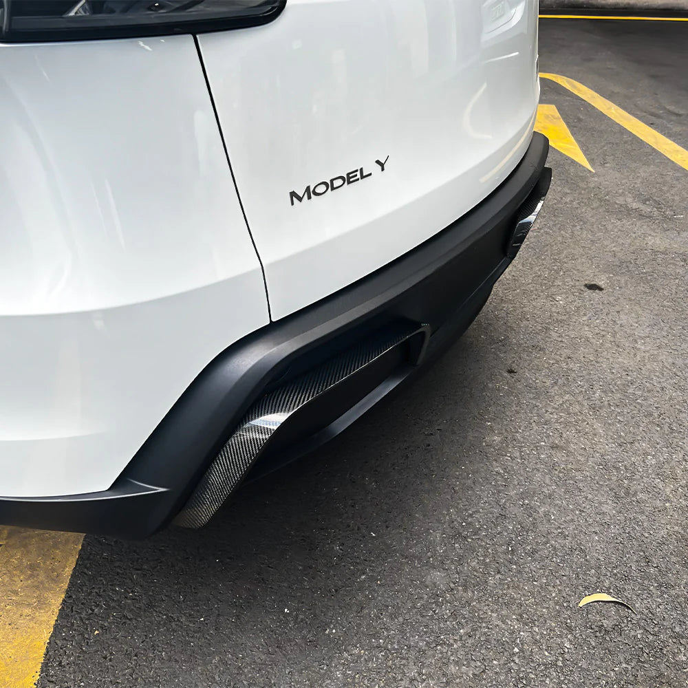 Real Carbon Fiber Rear Bumper Diffuser Trim for Tesla Model Y Juniper 2025+ (OEM Fit) – Toray 3K Carbon Fiber Aerodynamic Rear Lip Cover, Easy Install No Drill