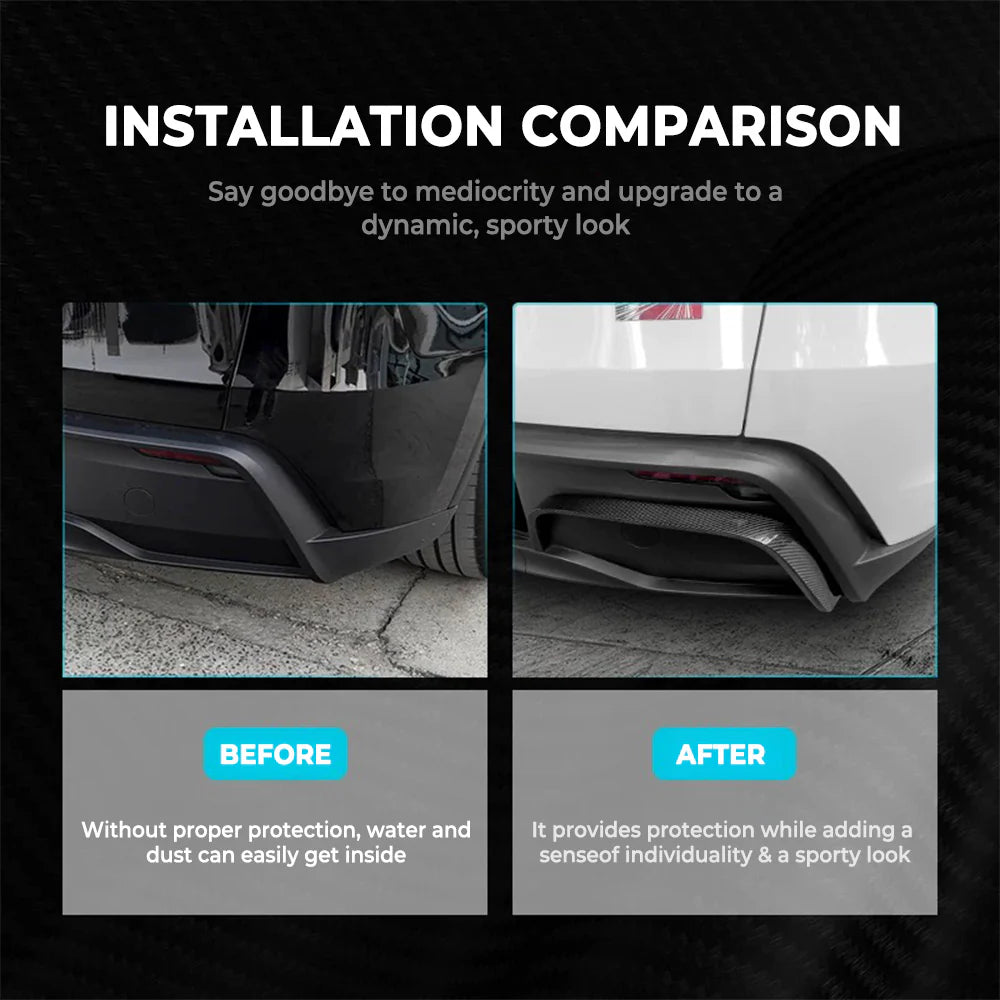 Real Carbon Fiber Rear Bumper Diffuser Trim for Tesla Model Y Juniper 2025+ (OEM Fit) – Toray 3K Carbon Fiber Aerodynamic Rear Lip Cover, Easy Install No Drill