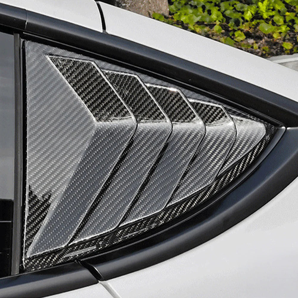 Real Dry Carbon Fiber Rear Side Window Louvers for Tesla Model Y 2020–2026 (Juniper 2025+) | Vented Racing Style Quarter Glass Cover Trim