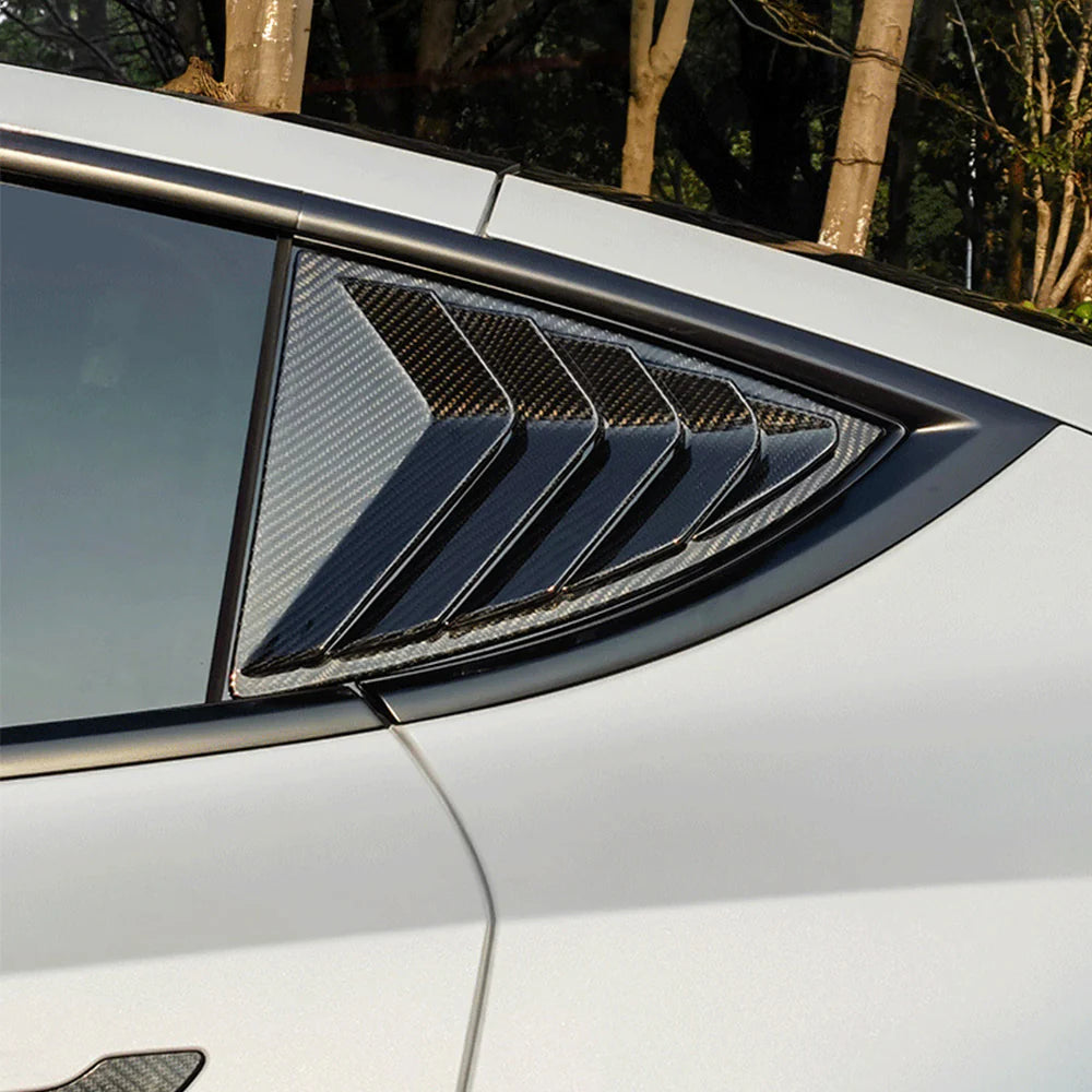 Real Dry Carbon Fiber Rear Side Window Louvers for Tesla Model Y 2020–2026 (Juniper 2025+) | Vented Racing Style Quarter Glass Cover Trim