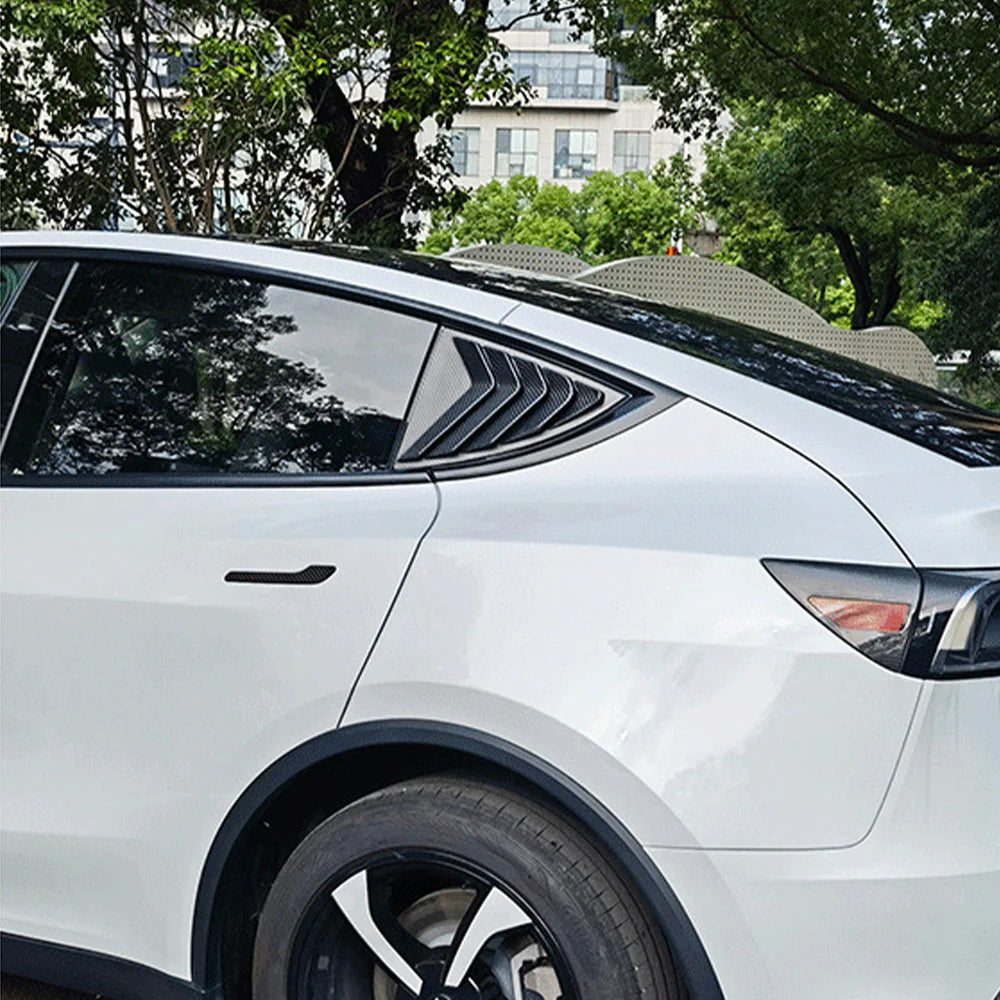 Real Dry Carbon Fiber Rear Side Window Louvers for Tesla Model Y 2020–2026 (Juniper 2025+) | Vented Racing Style Quarter Glass Cover Trim