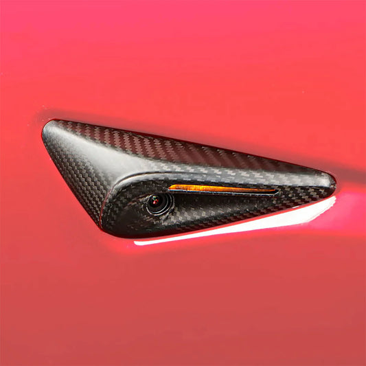 Real Dry Carbon Fiber Side Camera Covers for Tesla Model 3 Highland & Model Y Juniper HW4.0 (2023-2026+) – OEM Fit Turn Signal Camera Overlay Caps