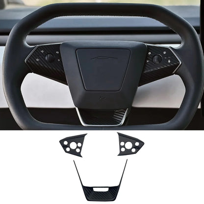 Real Dry Carbon Fiber Steering Wheel Trim Set (3-Piece) for Tesla Cybertruck – Glossy & Matte Finish Options, Precision Fit Interior Upgrade Accessories