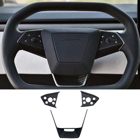 Real Dry Carbon Fiber Steering Wheel Trim Set (3-Piece) for Tesla Cybertruck – Glossy & Matte Finish Options, Precision Fit Interior Upgrade Accessories