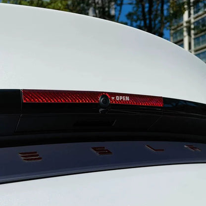 Real Carbon Fiber Rear Trunk Button Accent Sticker Cover for Tesla Model Y Juniper 2026+ – Custom Tailgate Button Trim in Black, Red & White