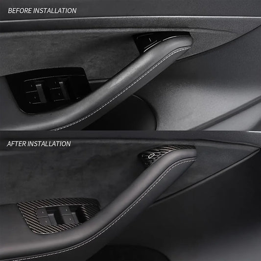 Real Carbon Fiber Window Switch Trim Cover for Tesla Model 3 (2017–2023.09) & Tesla Model Y (2020–2025.02) – Interior Door Control Panel Overlay Kit, OEM Fit for LHD/RHD, 14PCS Premium Cabin Upgrade