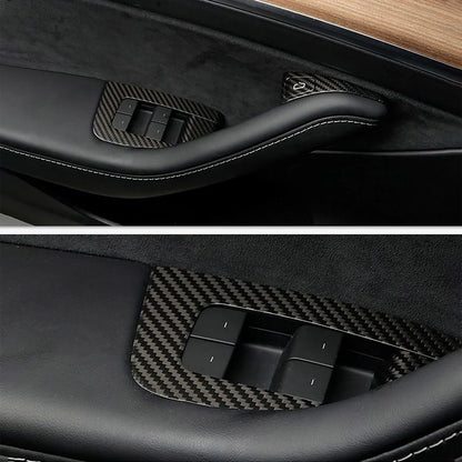 Real Carbon Fiber Window Switch Trim Cover for Tesla Model 3 (2017–2023.09) & Tesla Model Y (2020–2025.02) – Interior Door Control Panel Overlay Kit, OEM Fit for LHD/RHD, 14PCS Premium Cabin Upgrade