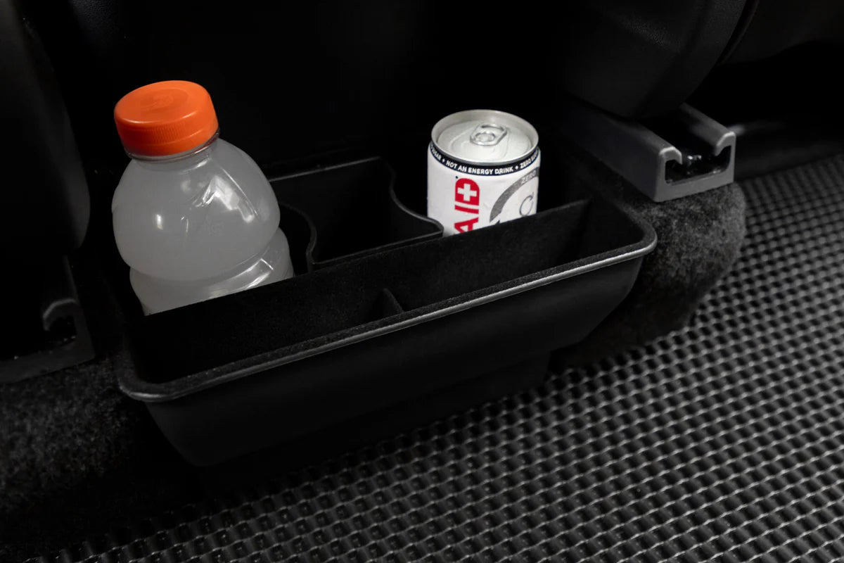 Rear Seat Storage Cubby & Cup Holder Organizer for Tesla Model Y – Center Console Backseat Storage with Trash Bin