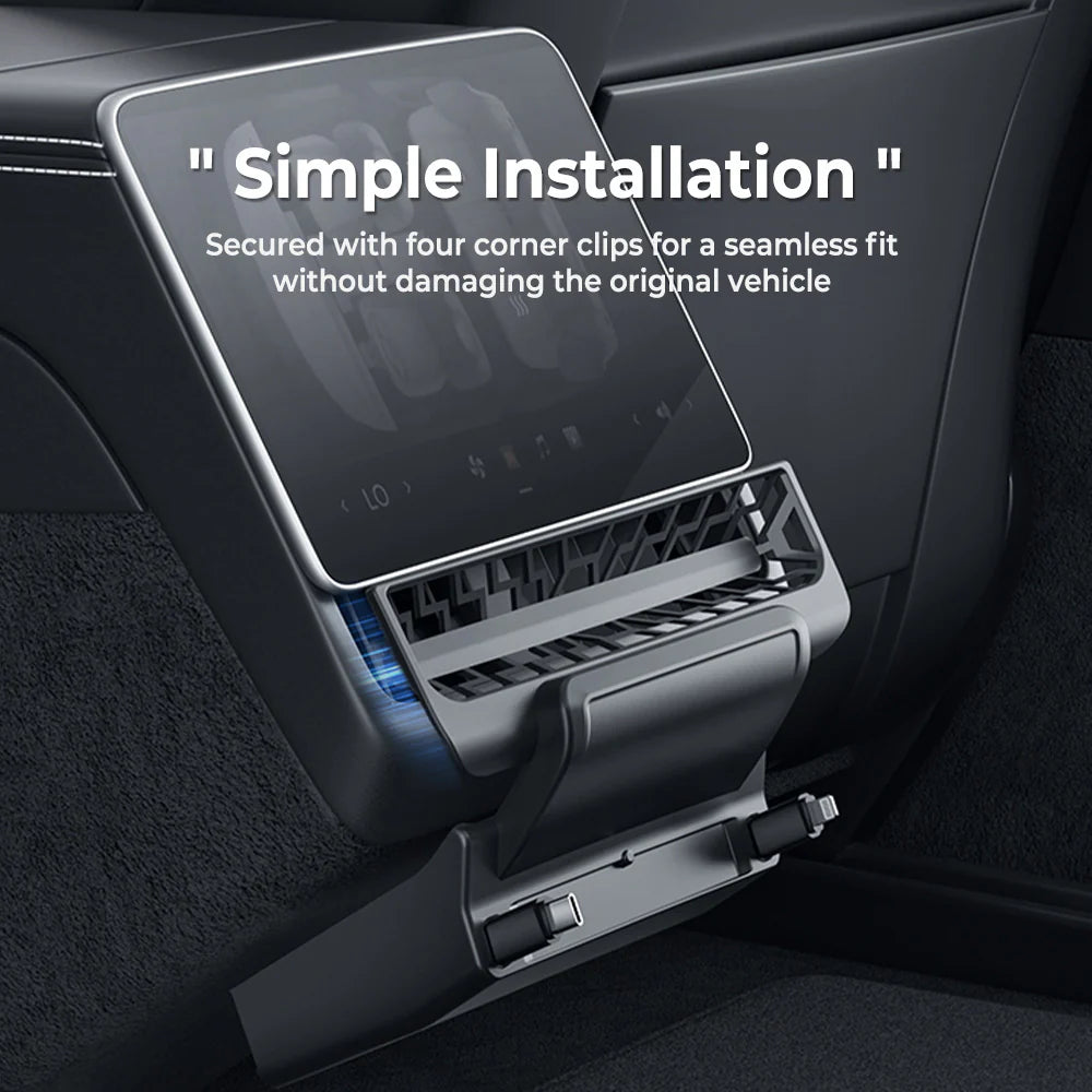 Rear Air Vent Charging Dock with Dual Retractable USB-C & Lightning Cables for Tesla Model 3 Highland 2024–2026 & Tesla Model Y Juniper 2025+ | 90W Fast Charging Rear Outlet Expansion Hub