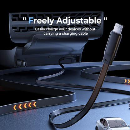 Rear Air Vent Charging Dock with Dual Retractable USB-C & Lightning Cables for Tesla Model 3 Highland 2024–2026 & Tesla Model Y Juniper 2025+ | 90W Fast Charging Rear Outlet Expansion Hub