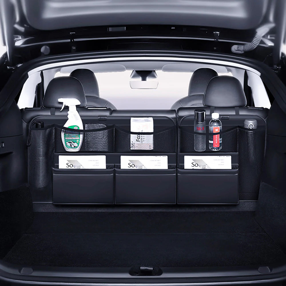 Rear Seat Back Storage Organizer Set for Tesla Model Y 2020–2026 (Including Juniper) – Hanging Trunk Organizer with Multi-Pockets, Waterproof Backseat Storage Bag, Space-Saving Cargo Storage Solution