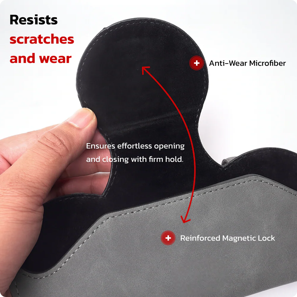 Tesla Glasses Case Holder for Sun Visor – Magnetic Eyewear Organizer with Microfiber Lining, Visor-Mounted Sunglasses Storage for Tesla Interior Accessories