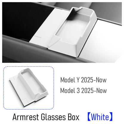 Custom-Fit Center Console Armrest Glasses Holder Tray for Tesla Model 3 Highland (2024–2026) & Tesla Model Y Juniper (2025–2026) – Sunglasses Storage Organizer Insert Interior Accessory