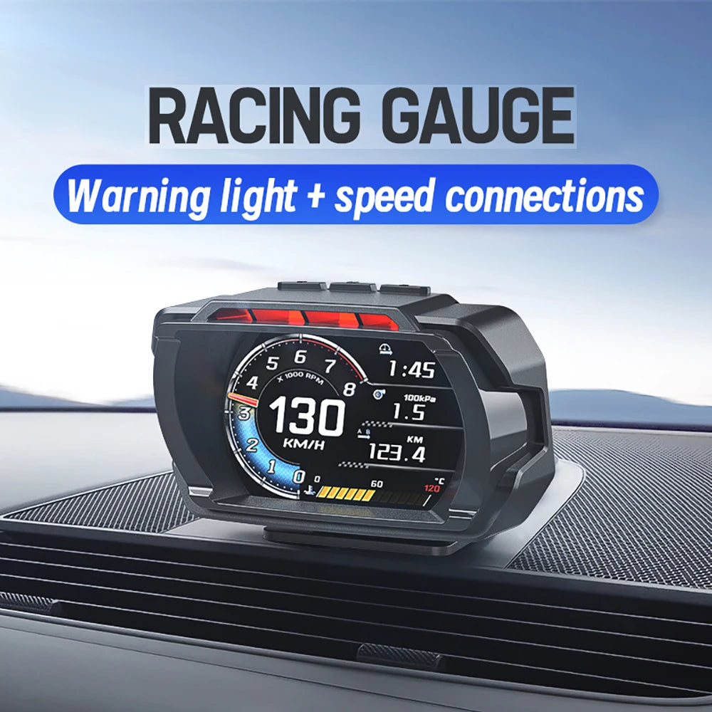 Vjoycar V80 2024 Newest Dashboard Head Up Display OBD2 HUD Total Mileage Car Logo Turbo Boost Security Alarm Water&Oil Temp. RPM