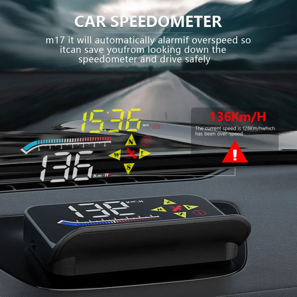 Introducing the Geyiren M17 HUD, a Car Head Up Display projecting OBD2 GPS data onto your windshield.